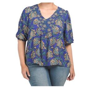 Rose + Olive Women's Size (2XL)Blouse Plus Cinched Cuff Tunic Floral